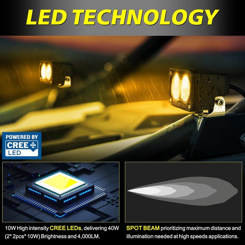 AKD Part Amber LED Pods, 3 Inch CREE LED Fog Lights 40W Spot LED Lights Pods Mini Amber Chase Lights Ditch Light 2 Packs for Truck Motorcycle UTV SUV ATV Dirt Bike Snowmobile - Image 3